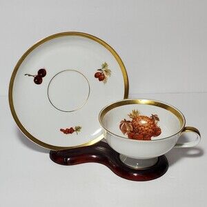 Golden Crown Teacup and Saucer Harvest Fruit Pineapple